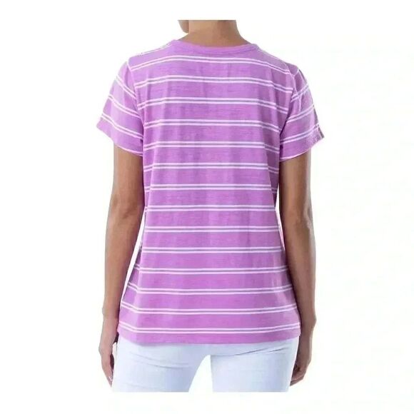 Time & Tru Women's Pink Orchid Bloom/Vivid White Cotton/Poly Striped T-Shirt NEW - Picture 6 of 11